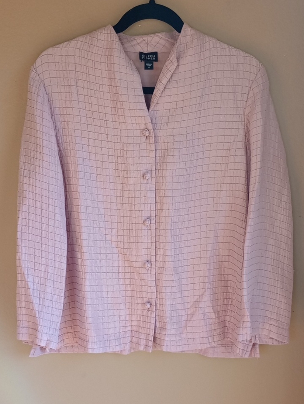 Eileen Fisher Pink Button Up Light Weight Quilted Cardigan Shirt Jacket Size M